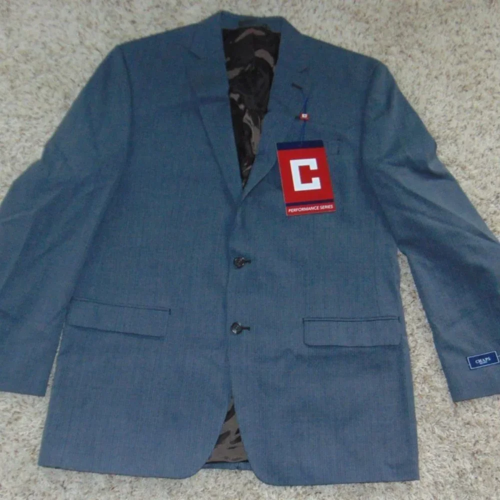 Chaps Suit Jacket Mens 44L $220 Gray Striped Wool Classic Performance Long